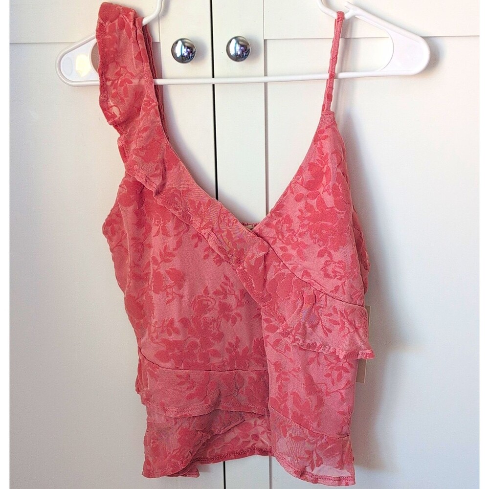 NWT Frankee & Skylar Pink Floral Burnout Cami Top Asymmetric Ruffle Fairycore M